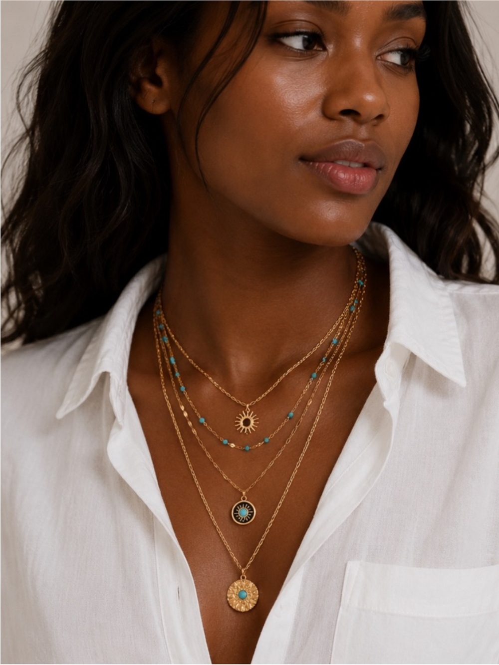 New! Boho Colorful Turquoise Sunburst Necklace Stack Set NWOT 1052